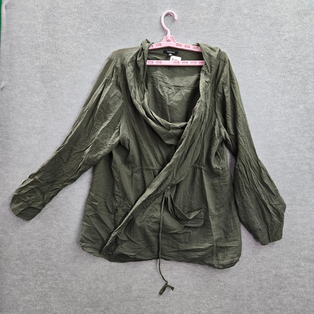 TORRID Women Jacket 2 Green Wrap Lightweight Open Hooded Drawstring